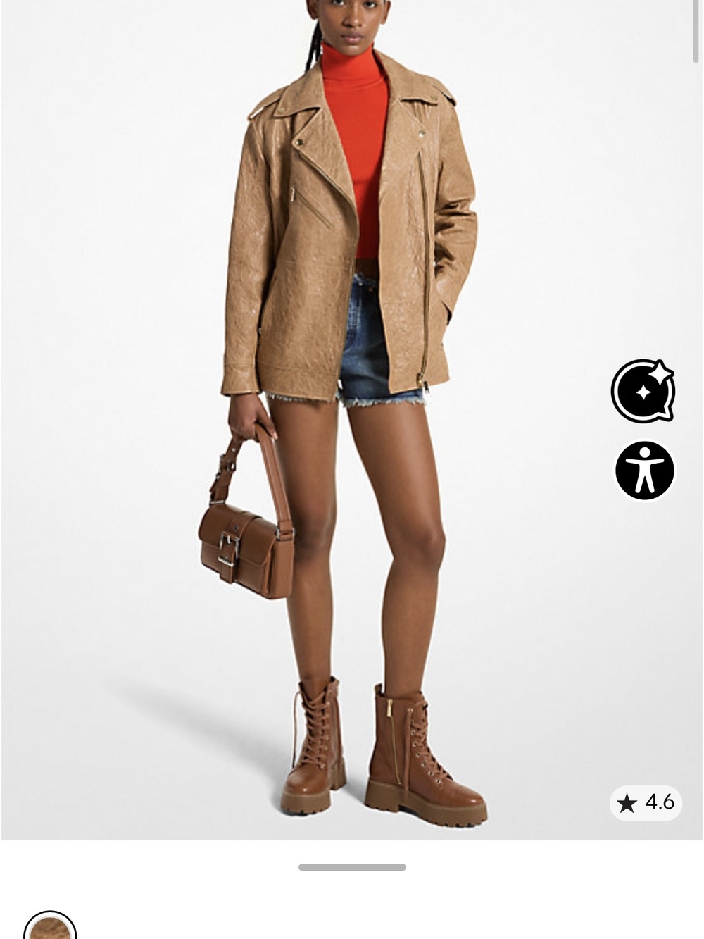 Michael Kors Light Brown Leather Moto Jacket